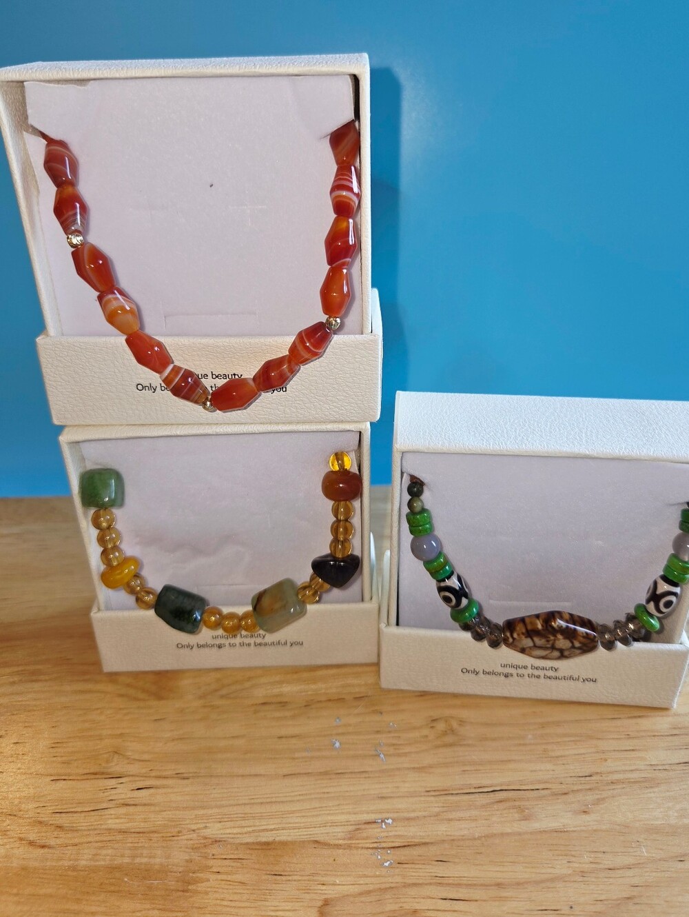 3pc Beaded Necklace Bundle Boho Natural Stone Glass Bead Statement Jewelry